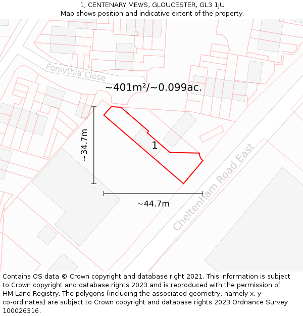 1, CENTENARY MEWS, GLOUCESTER, GL3 1JU: Plot and title map