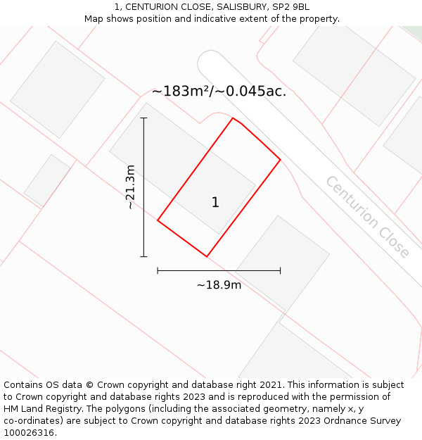 1, CENTURION CLOSE, SALISBURY, SP2 9BL: Plot and title map