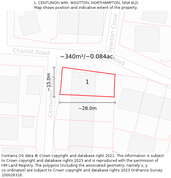 1, CENTURION WAY, WOOTTON, NORTHAMPTON, NN4 6LD: Plot and title map