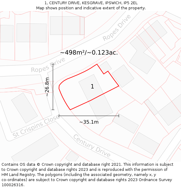 1, CENTURY DRIVE, KESGRAVE, IPSWICH, IP5 2EL: Plot and title map