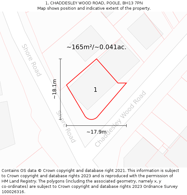 1, CHADDESLEY WOOD ROAD, POOLE, BH13 7PN: Plot and title map