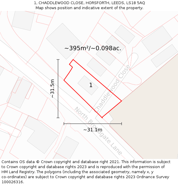 1, CHADDLEWOOD CLOSE, HORSFORTH, LEEDS, LS18 5AQ: Plot and title map