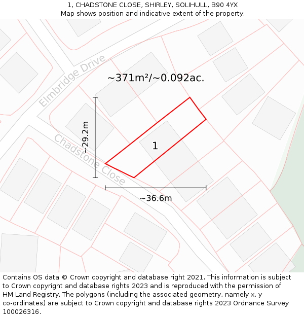 1, CHADSTONE CLOSE, SHIRLEY, SOLIHULL, B90 4YX: Plot and title map