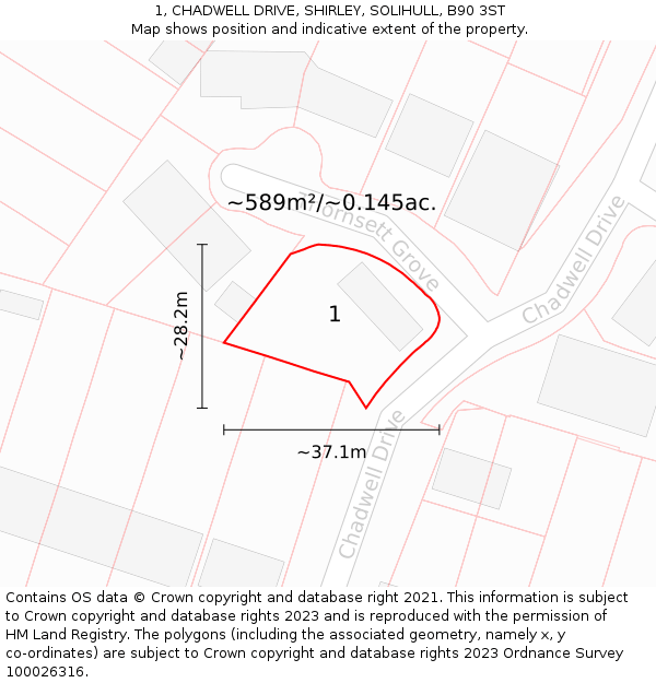 1, CHADWELL DRIVE, SHIRLEY, SOLIHULL, B90 3ST: Plot and title map