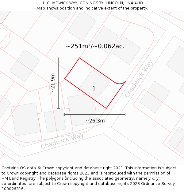 1, CHADWICK WAY, CONINGSBY, LINCOLN, LN4 4UQ: Plot and title map
