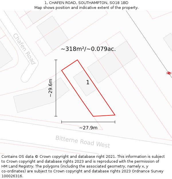 1, CHAFEN ROAD, SOUTHAMPTON, SO18 1BD: Plot and title map