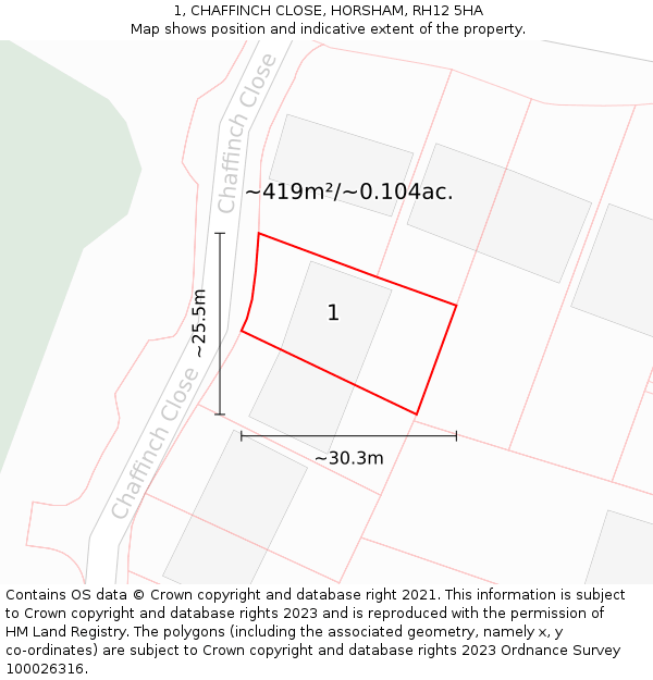 1, CHAFFINCH CLOSE, HORSHAM, RH12 5HA: Plot and title map