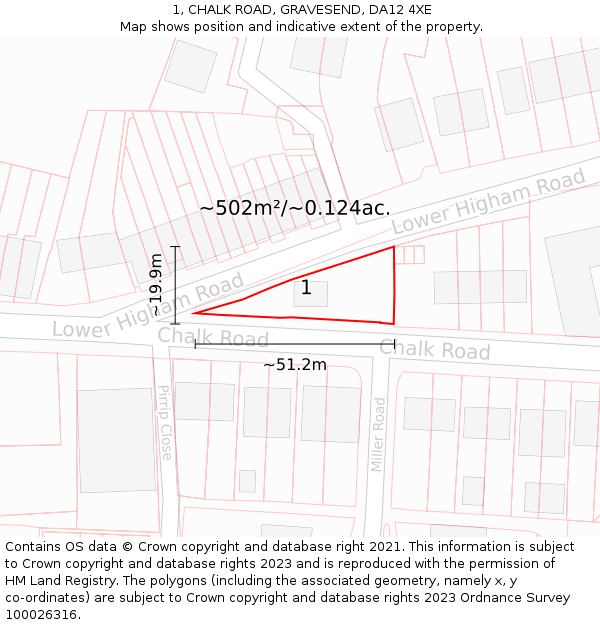 1, CHALK ROAD, GRAVESEND, DA12 4XE: Plot and title map