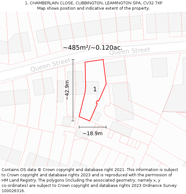 1, CHAMBERLAIN CLOSE, CUBBINGTON, LEAMINGTON SPA, CV32 7XP: Plot and title map