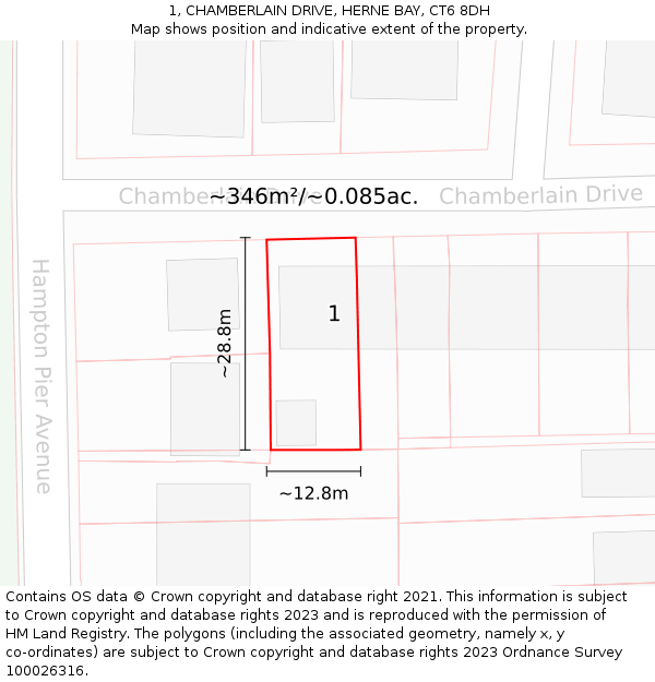 1, CHAMBERLAIN DRIVE, HERNE BAY, CT6 8DH: Plot and title map