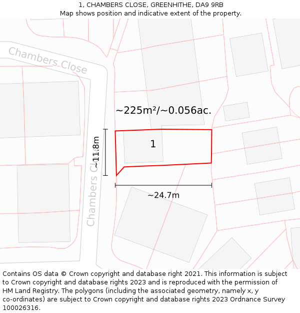 1, CHAMBERS CLOSE, GREENHITHE, DA9 9RB: Plot and title map