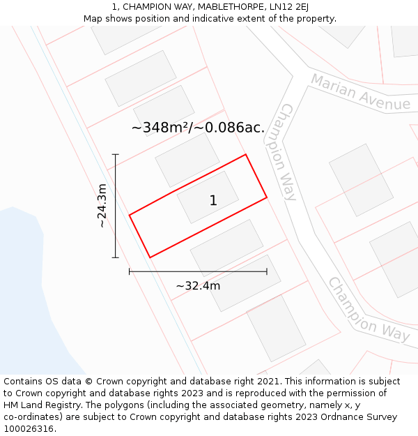 1, CHAMPION WAY, MABLETHORPE, LN12 2EJ: Plot and title map