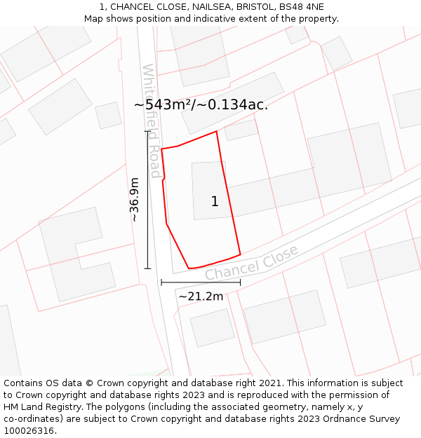 1, CHANCEL CLOSE, NAILSEA, BRISTOL, BS48 4NE: Plot and title map