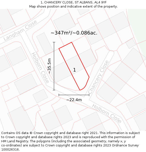 1, CHANCERY CLOSE, ST ALBANS, AL4 9YF: Plot and title map