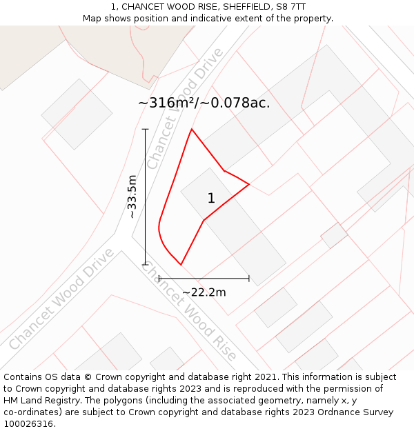 1, CHANCET WOOD RISE, SHEFFIELD, S8 7TT: Plot and title map