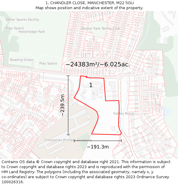 1, CHANDLER CLOSE, MANCHESTER, M22 5GU: Plot and title map