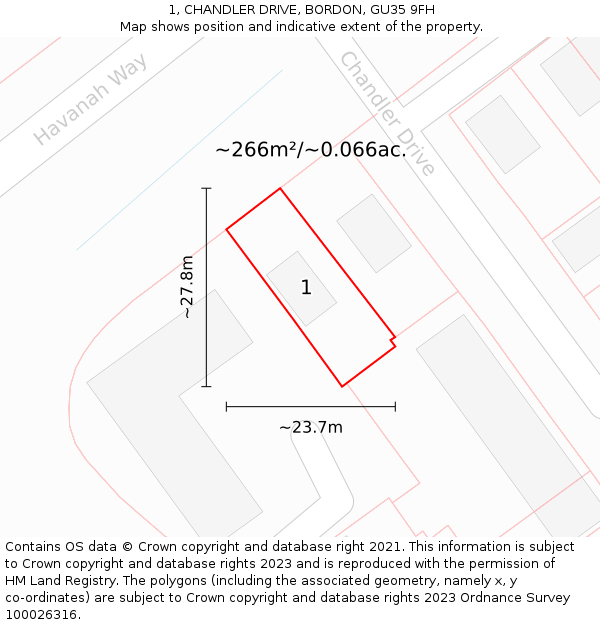 1, CHANDLER DRIVE, BORDON, GU35 9FH: Plot and title map