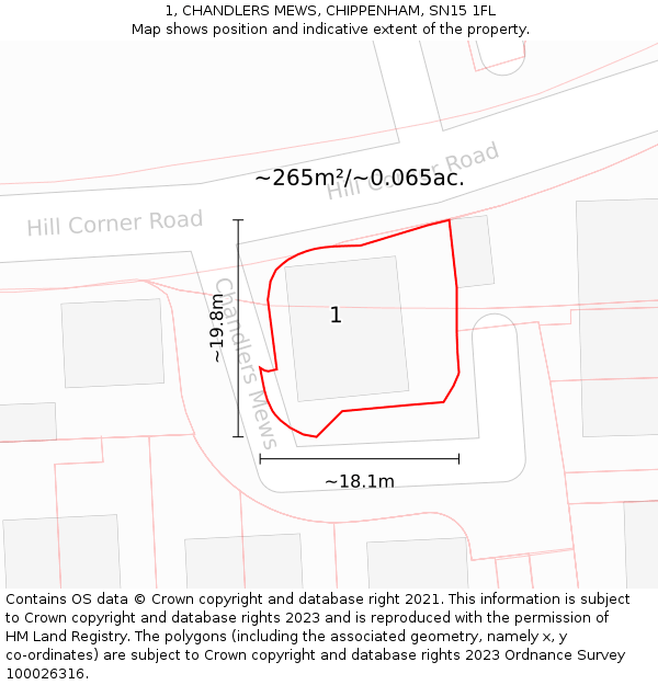 1, CHANDLERS MEWS, CHIPPENHAM, SN15 1FL: Plot and title map