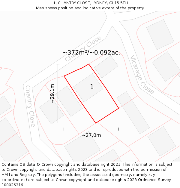 1, CHANTRY CLOSE, LYDNEY, GL15 5TH: Plot and title map