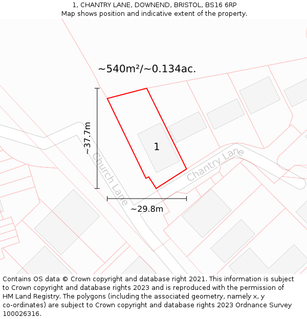 1, CHANTRY LANE, DOWNEND, BRISTOL, BS16 6RP: Plot and title map