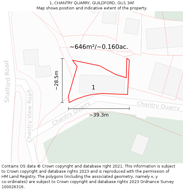 1, CHANTRY QUARRY, GUILDFORD, GU1 3AF: Plot and title map