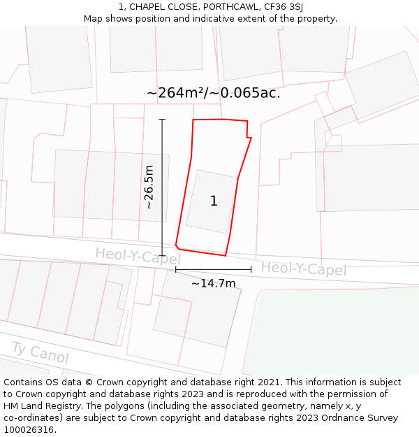 1, CHAPEL CLOSE, PORTHCAWL, CF36 3SJ: Plot and title map