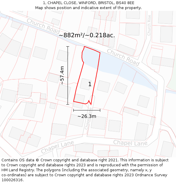 1, CHAPEL CLOSE, WINFORD, BRISTOL, BS40 8EE: Plot and title map