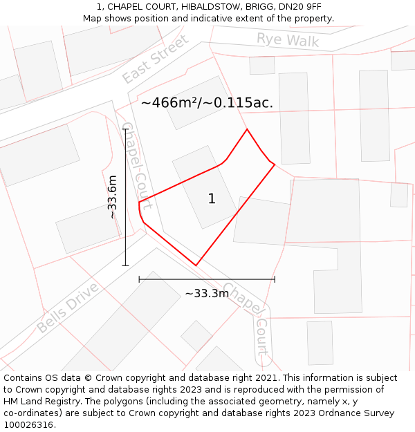 1, CHAPEL COURT, HIBALDSTOW, BRIGG, DN20 9FF: Plot and title map