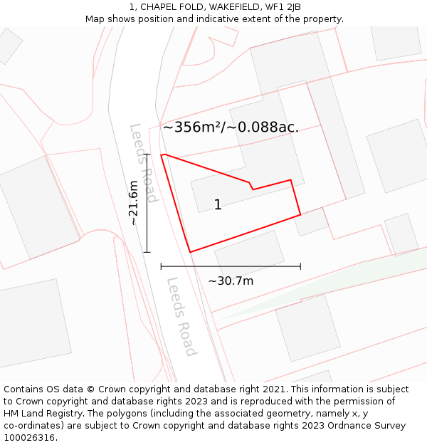 1, CHAPEL FOLD, WAKEFIELD, WF1 2JB: Plot and title map