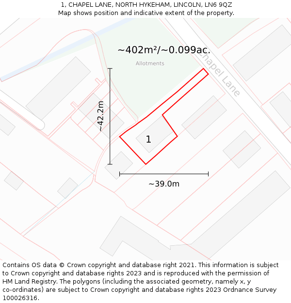 1, CHAPEL LANE, NORTH HYKEHAM, LINCOLN, LN6 9QZ: Plot and title map