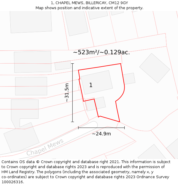 1, CHAPEL MEWS, BILLERICAY, CM12 9GY: Plot and title map