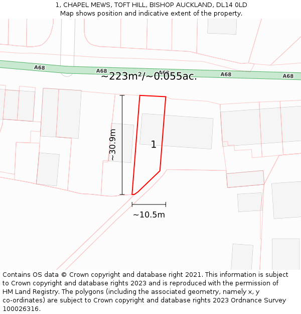 1, CHAPEL MEWS, TOFT HILL, BISHOP AUCKLAND, DL14 0LD: Plot and title map