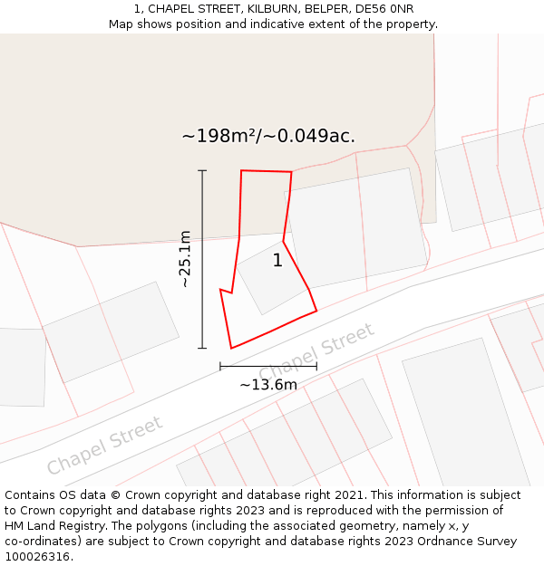 1, CHAPEL STREET, KILBURN, BELPER, DE56 0NR: Plot and title map
