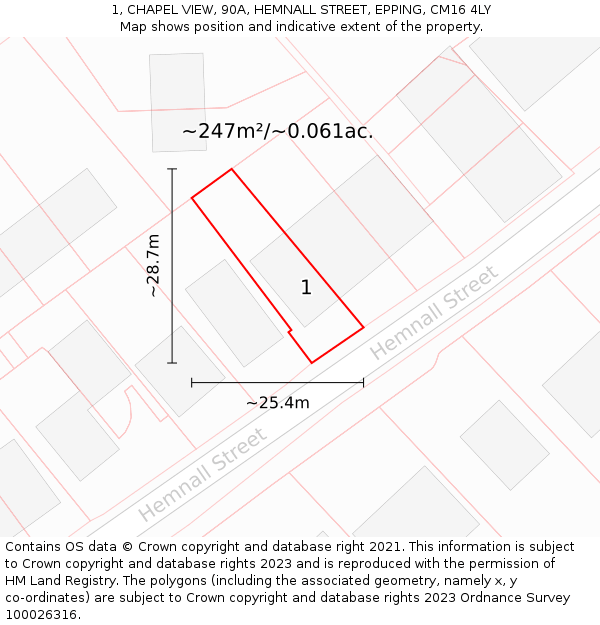 1, CHAPEL VIEW, 90A, HEMNALL STREET, EPPING, CM16 4LY: Plot and title map