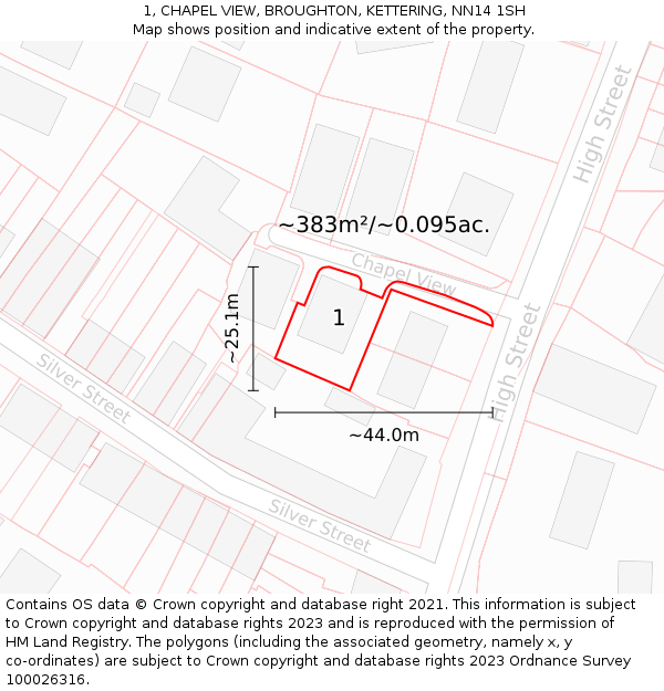 1, CHAPEL VIEW, BROUGHTON, KETTERING, NN14 1SH: Plot and title map