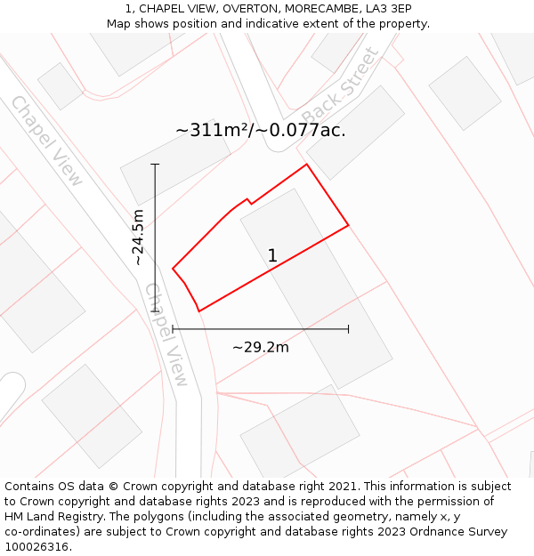 1, CHAPEL VIEW, OVERTON, MORECAMBE, LA3 3EP: Plot and title map