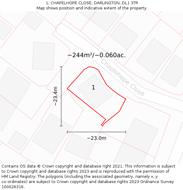 1, CHAPELHOPE CLOSE, DARLINGTON, DL1 3TR: Plot and title map