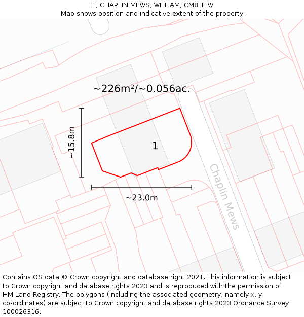 1, CHAPLIN MEWS, WITHAM, CM8 1FW: Plot and title map