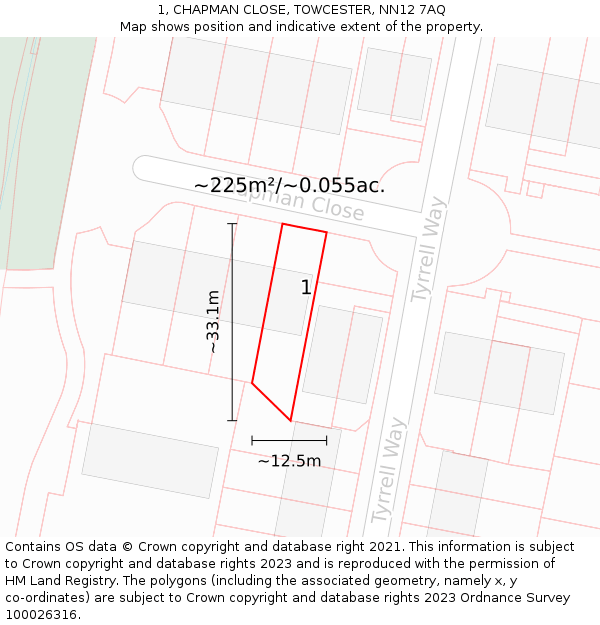 1, CHAPMAN CLOSE, TOWCESTER, NN12 7AQ: Plot and title map