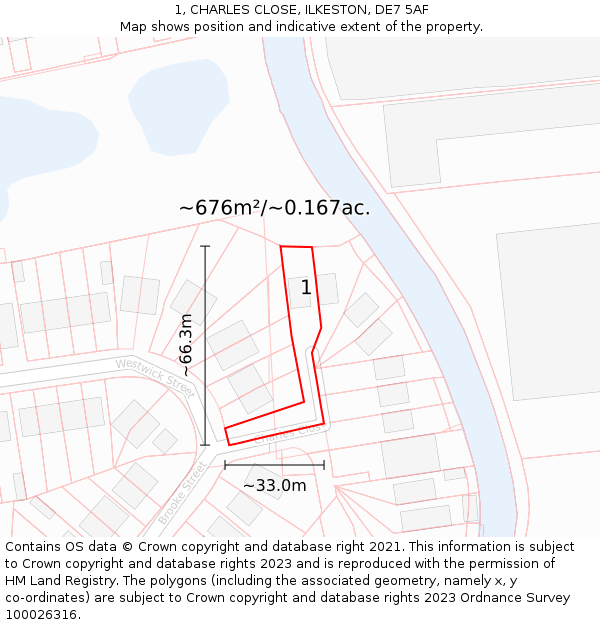 1, CHARLES CLOSE, ILKESTON, DE7 5AF: Plot and title map