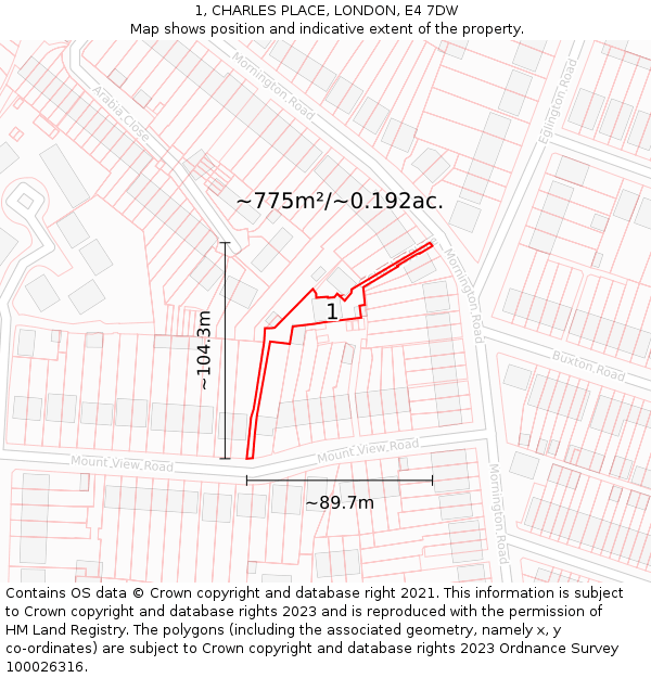 1, CHARLES PLACE, LONDON, E4 7DW: Plot and title map