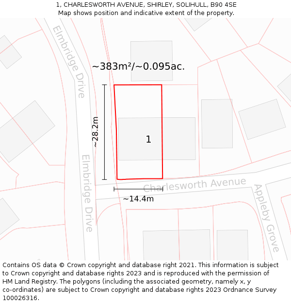 1, CHARLESWORTH AVENUE, SHIRLEY, SOLIHULL, B90 4SE: Plot and title map