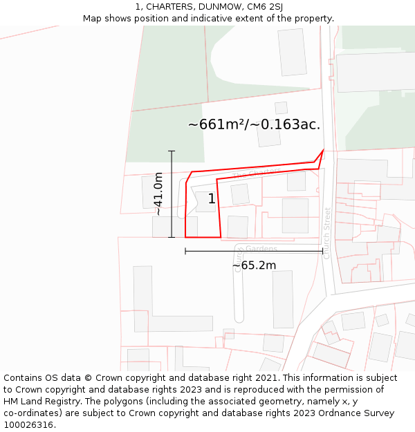 1, CHARTERS, DUNMOW, CM6 2SJ: Plot and title map