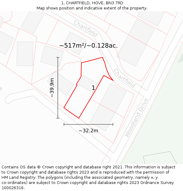 1, CHARTFIELD, HOVE, BN3 7RD: Plot and title map