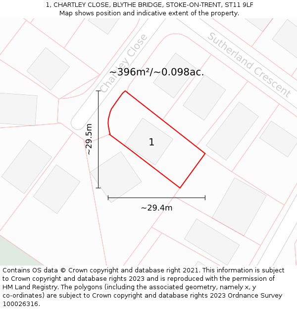1, CHARTLEY CLOSE, BLYTHE BRIDGE, STOKE-ON-TRENT, ST11 9LF: Plot and title map