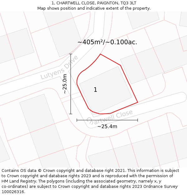 1, CHARTWELL CLOSE, PAIGNTON, TQ3 3LT: Plot and title map