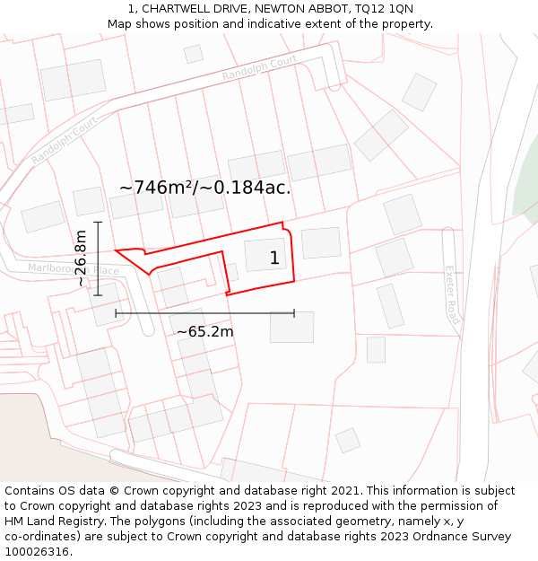 1, CHARTWELL DRIVE, NEWTON ABBOT, TQ12 1QN: Plot and title map