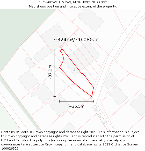 1, CHARTWELL MEWS, MIDHURST, GU29 9ST: Plot and title map