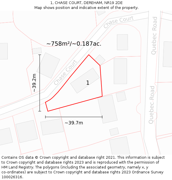 1, CHASE COURT, DEREHAM, NR19 2DE: Plot and title map