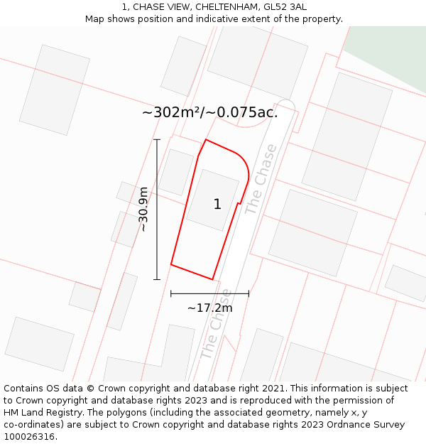 1, CHASE VIEW, CHELTENHAM, GL52 3AL: Plot and title map